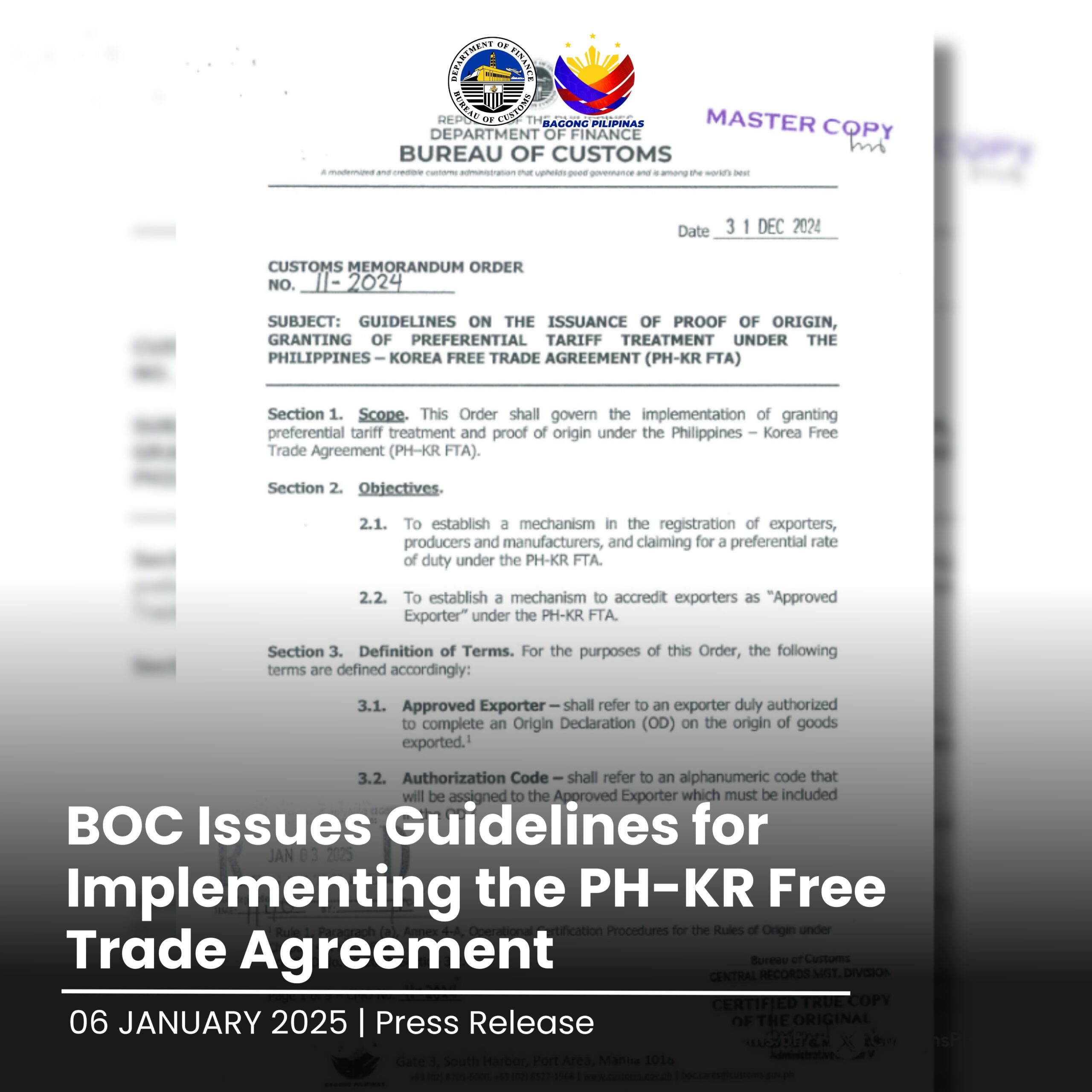 BOC Issues Guidelines for Implementing the PH-KR Free Trade Agreement